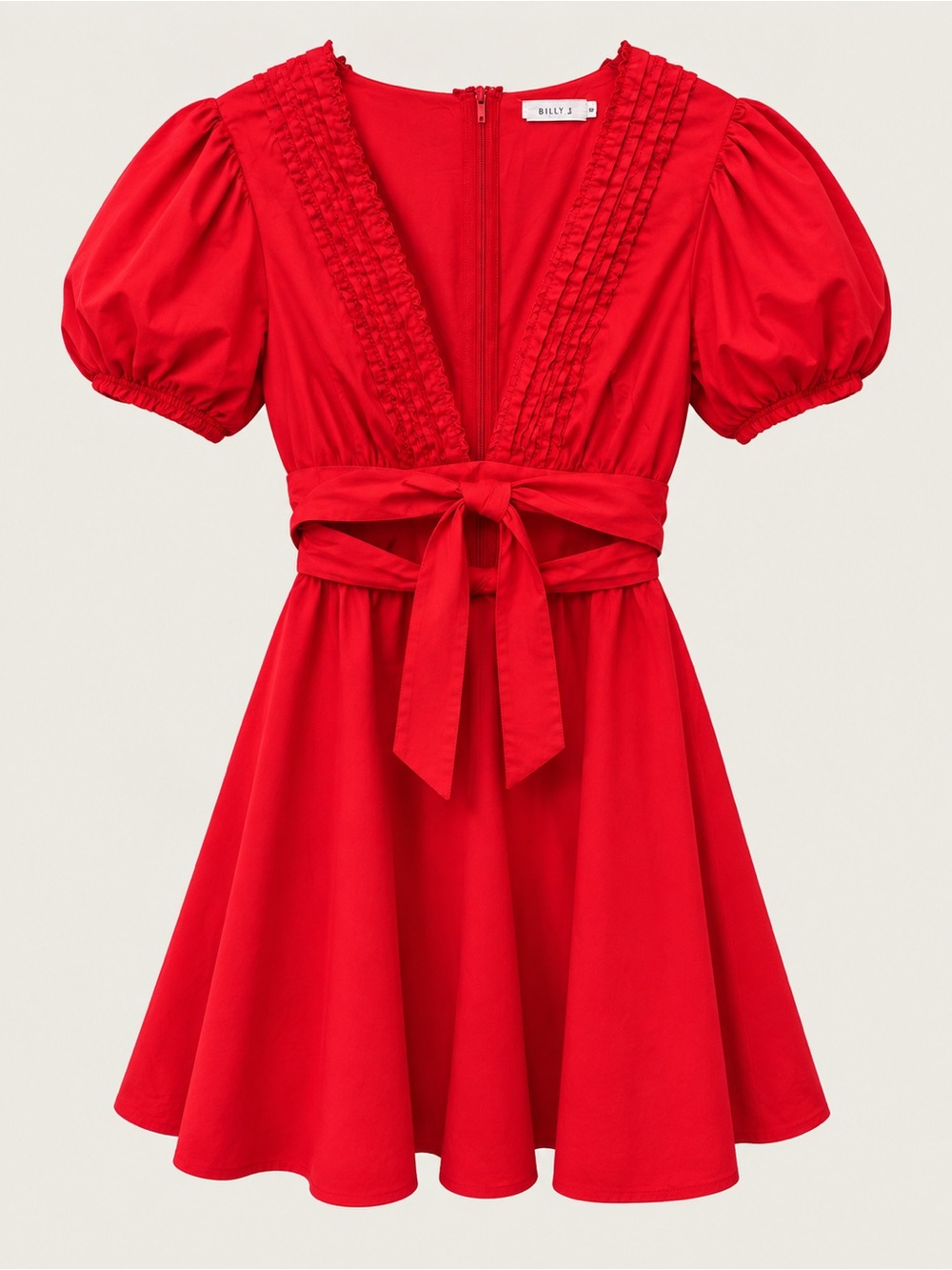 RIXO Red V-Neck Tie-Waist Mini Dress